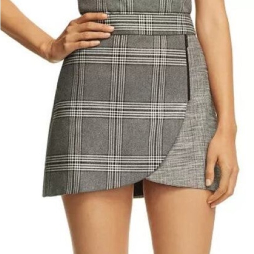 Alice + Olivia Lennon Zip Detail Plaid Mini Skirt Gray